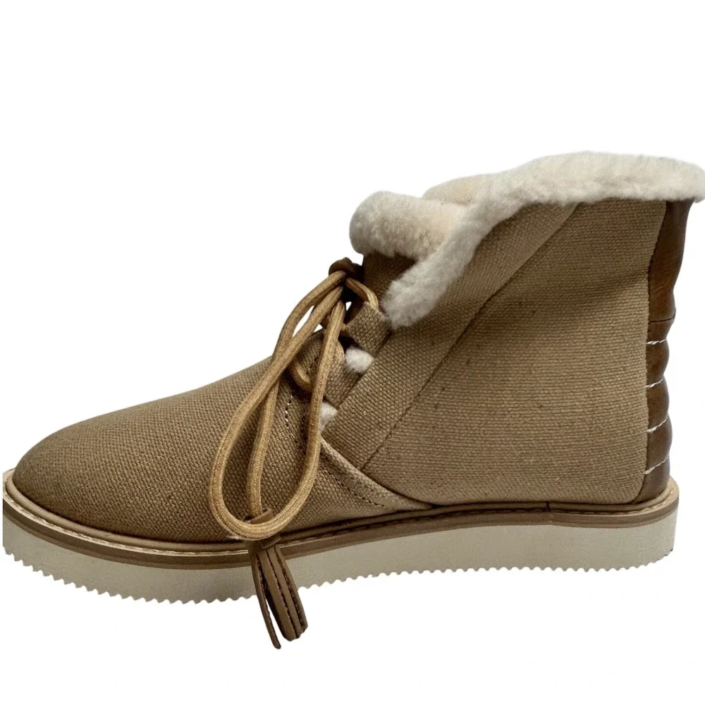 Sanuk Cozy Vibes‎ Mid Canvas Leather Boot Women's 7us/38eu New Beige Tan Comfort